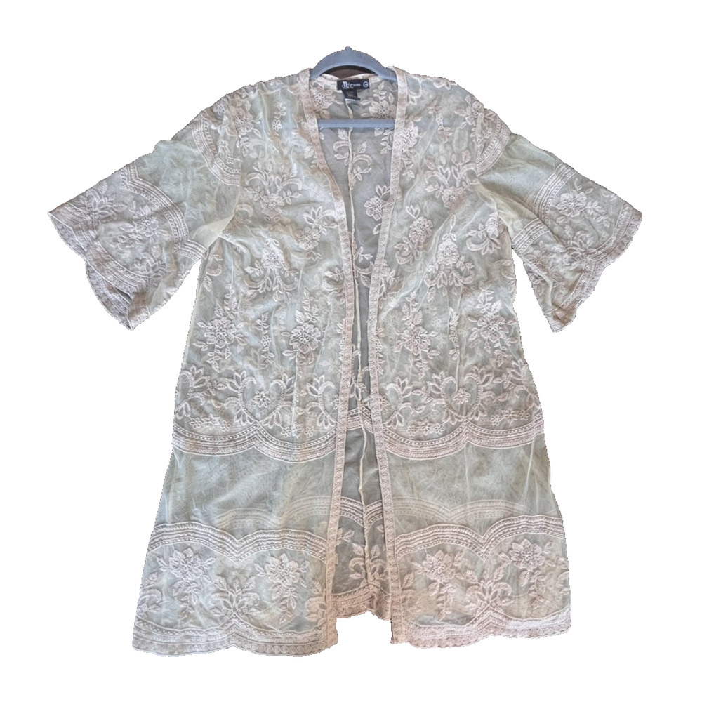 Beige 100% Cotton Lace Sheer Robe by Miss Chievous - Size L/XL